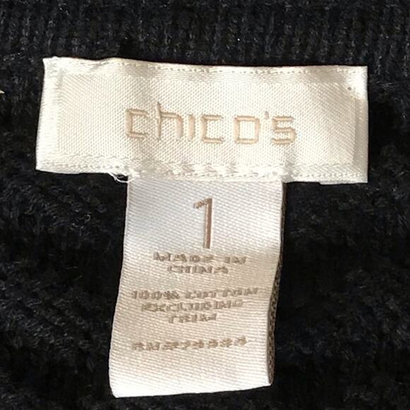 Chico’s Size Medium(8) Black Chevron Textured Knit Cardigan-Lace & Leopard Trim - Picture 12 of 14